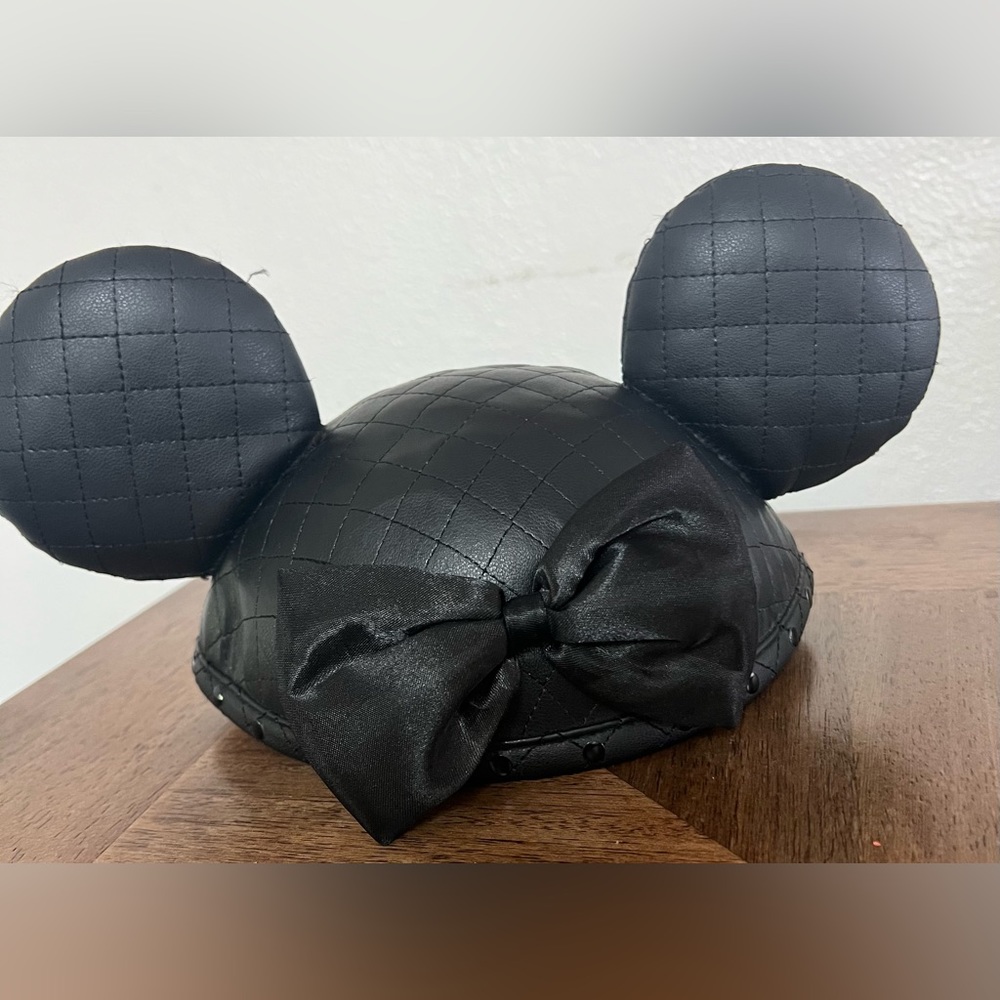 Mickey Mouse Ear Hat, Faux Leather w Bow good condition